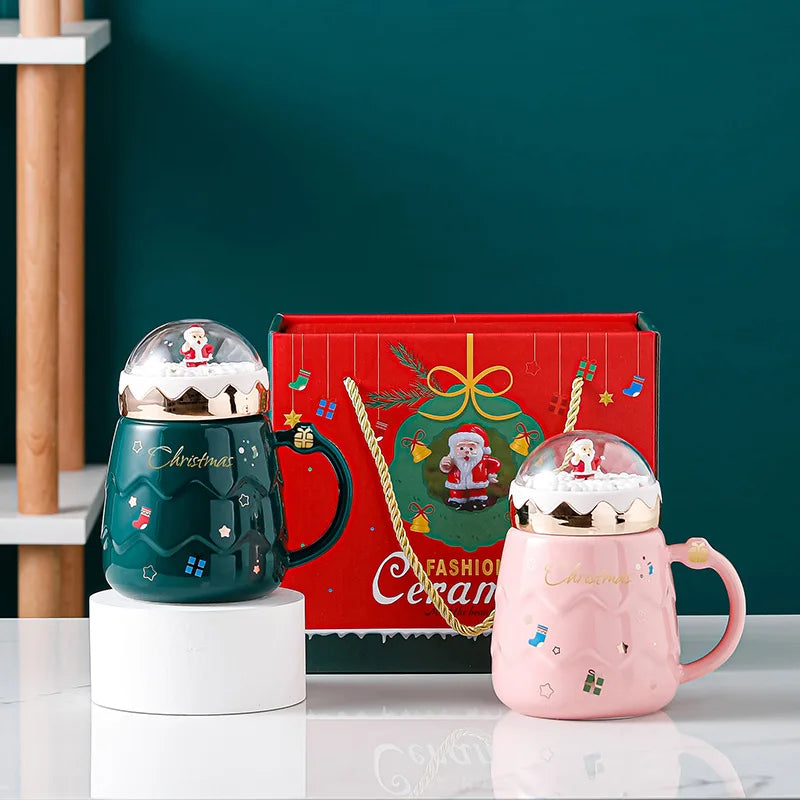 2023 Newest Christmas Mugs Couples Ceramic Santa Claus Figurines Creative Xmas Gift New Lid Design Office Home Milk Coffee Cup