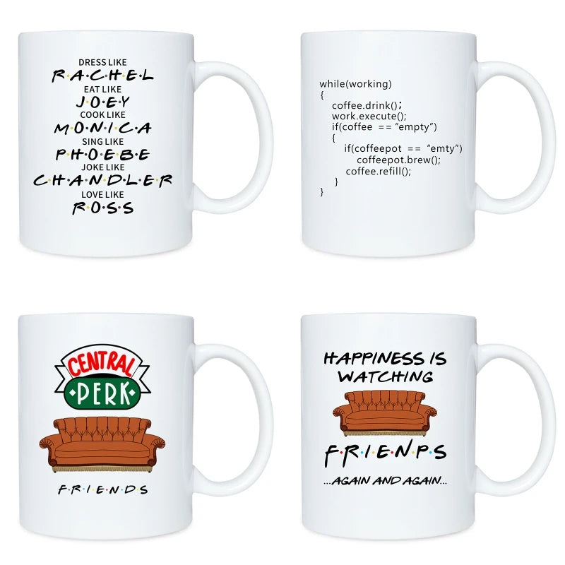 2023 New Happiness is Watching TV Shows Friends Mug 11oz Ceramic Coffee Mug Tea Cup Christmas Gifts for Best Friends Funny Gift