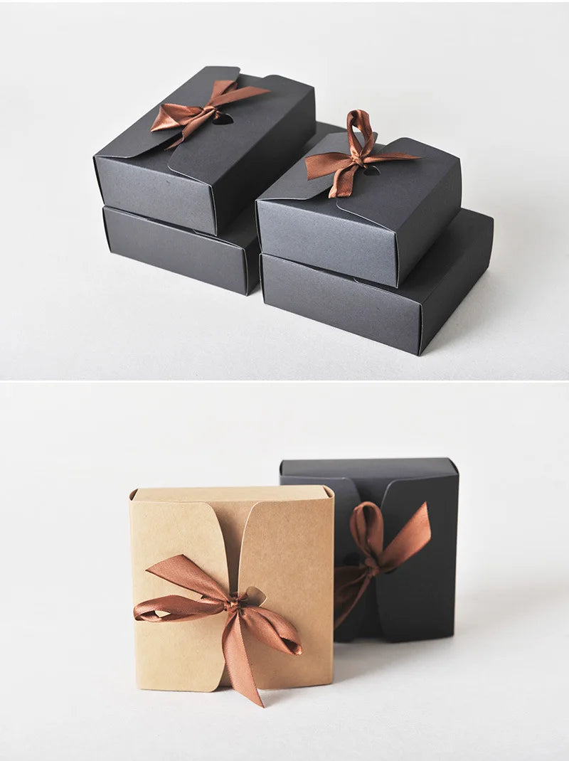 Square Kraft Paper Box Cardboard Packaging Valentine's Day Wedding Birthday Party Gift Box With Ribbons Candy Storage 30Pcs