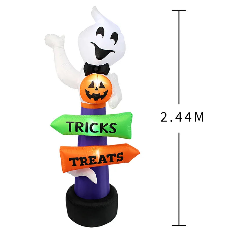 2.4m Big Halloween Inflatable Ghost Holding Pumpkin Street Signs Decoration Tricks or Treats Halloween Festive Party Supplies