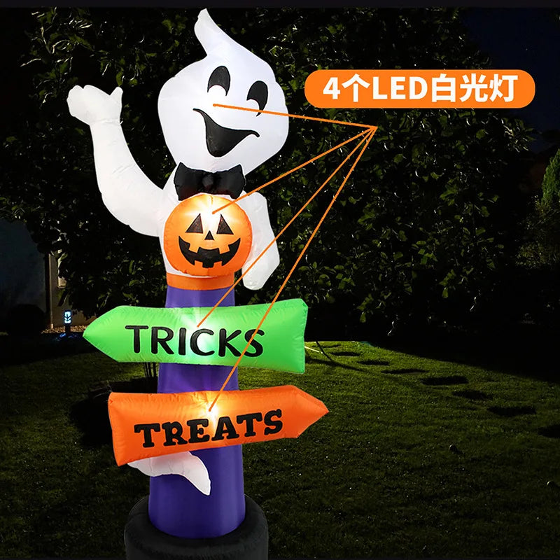 2.4m Big Halloween Inflatable Ghost Holding Pumpkin Street Signs Decoration Tricks or Treats Halloween Festive Party Supplies