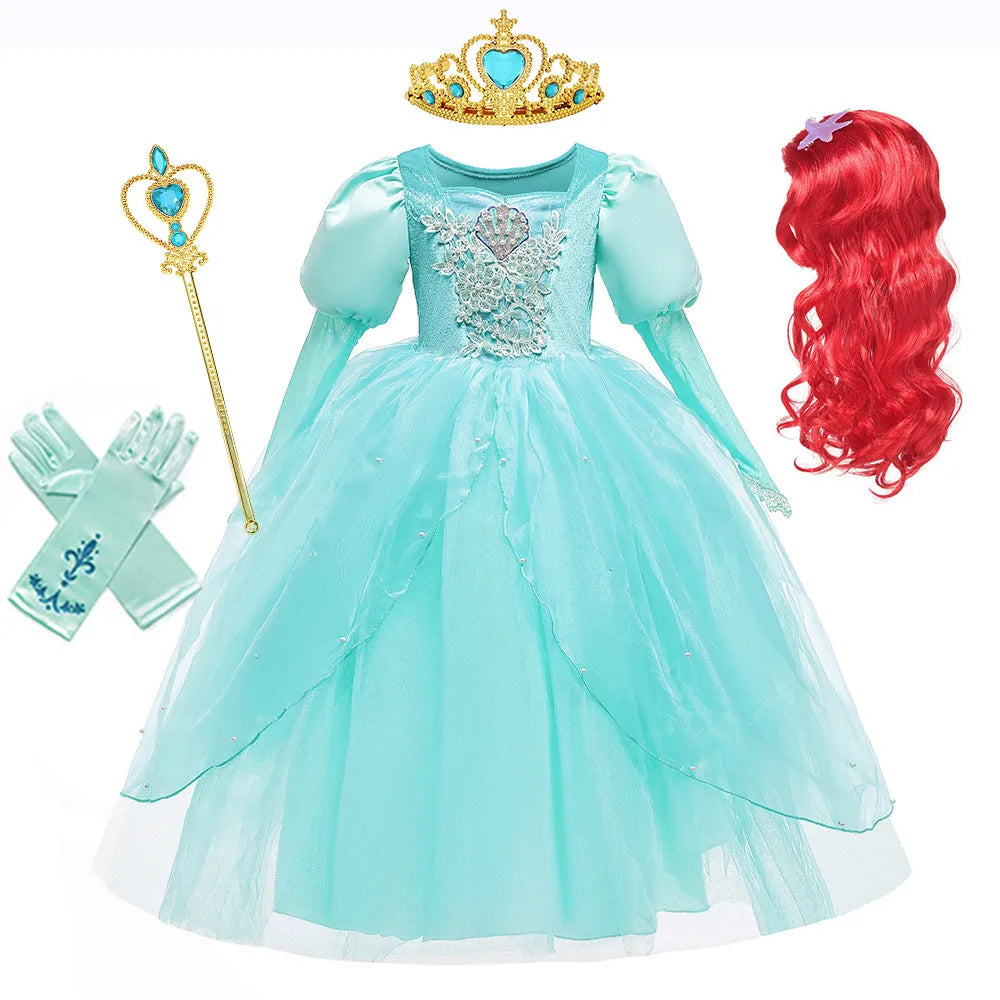 2024 Halloween Mermaid Costume for Girls Disney Princess Ariel Ball Gown Kids Christmas Party Frocks Embroidery Dress Velvet