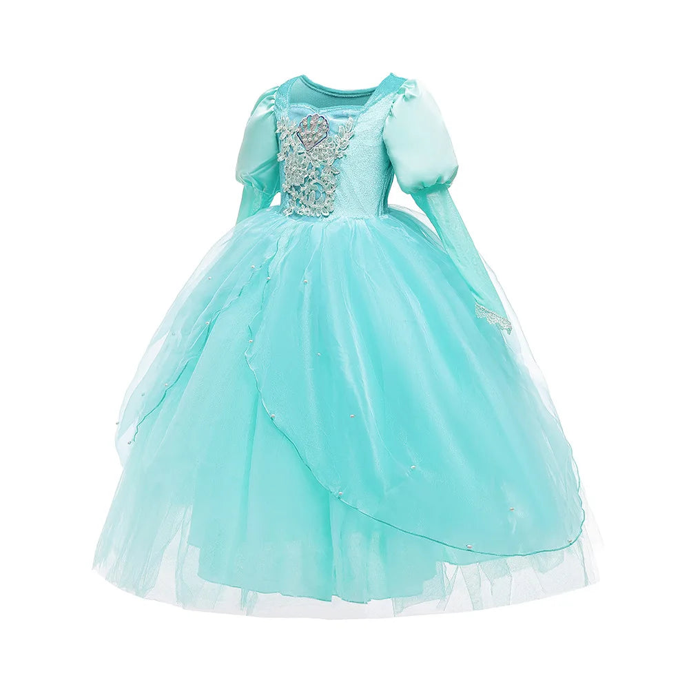 2024 Halloween Mermaid Costume for Girls Disney Princess Ariel Ball Gown Kids Christmas Party Frocks Embroidery Dress Velvet