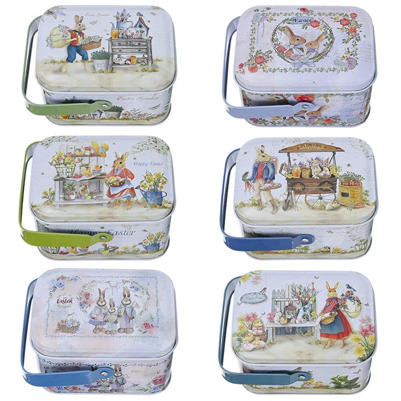 Easter Theme Decorative Tinplate Box Gift Packing Case Candy Tinplate Case Easter Day Accessories Candy Boxes