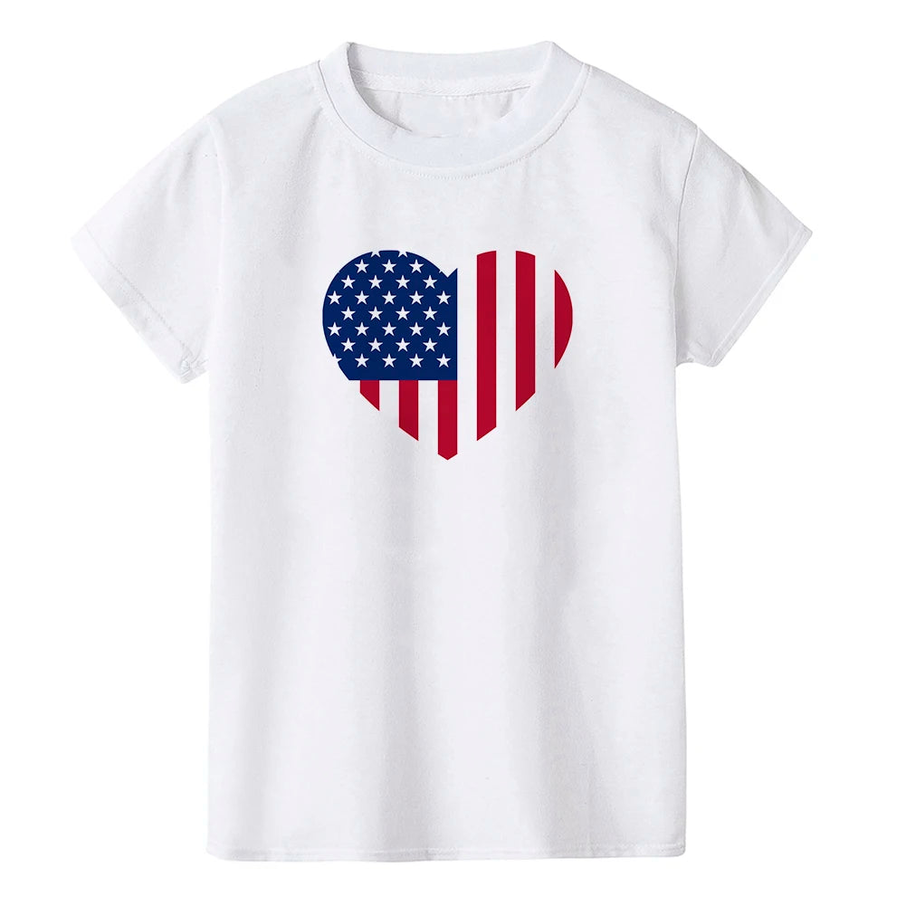 American 4th Independence Day Shirt Fourth of July Kids Shirts LOVE Flag Shirt Girls Boys Patriotic tops for gift