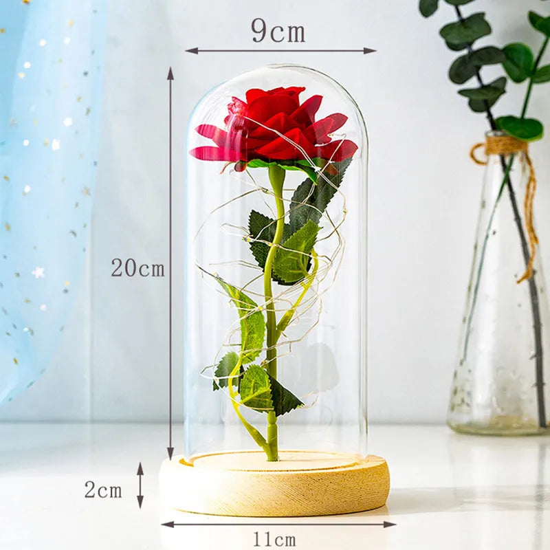 Artificial Rose LED Light In Glass Cover Valentines Day Gifts for Boyfriend Girlfriend Bridesmaid Gift Wedding Favors for Guests