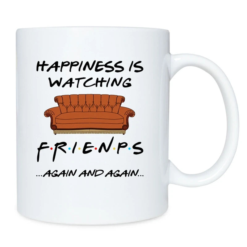 2023 New Happiness is Watching TV Shows Friends Mug 11oz Ceramic Coffee Mug Tea Cup Christmas Gifts for Best Friends Funny Gift