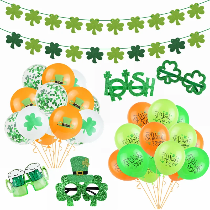 St. Patrick's Day Party Decortions Irish Day Green Clover Banner Balloon Saint Patricks Irish Day Funny Photo Props Decor Supply