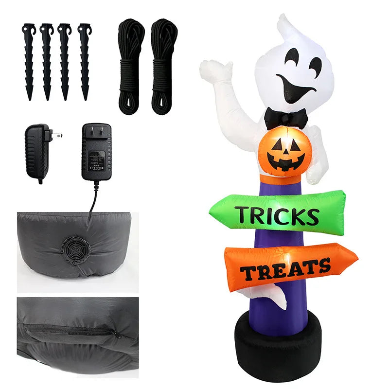 2.4m Big Halloween Inflatable Ghost Holding Pumpkin Street Signs Decoration Tricks or Treats Halloween Festive Party Supplies