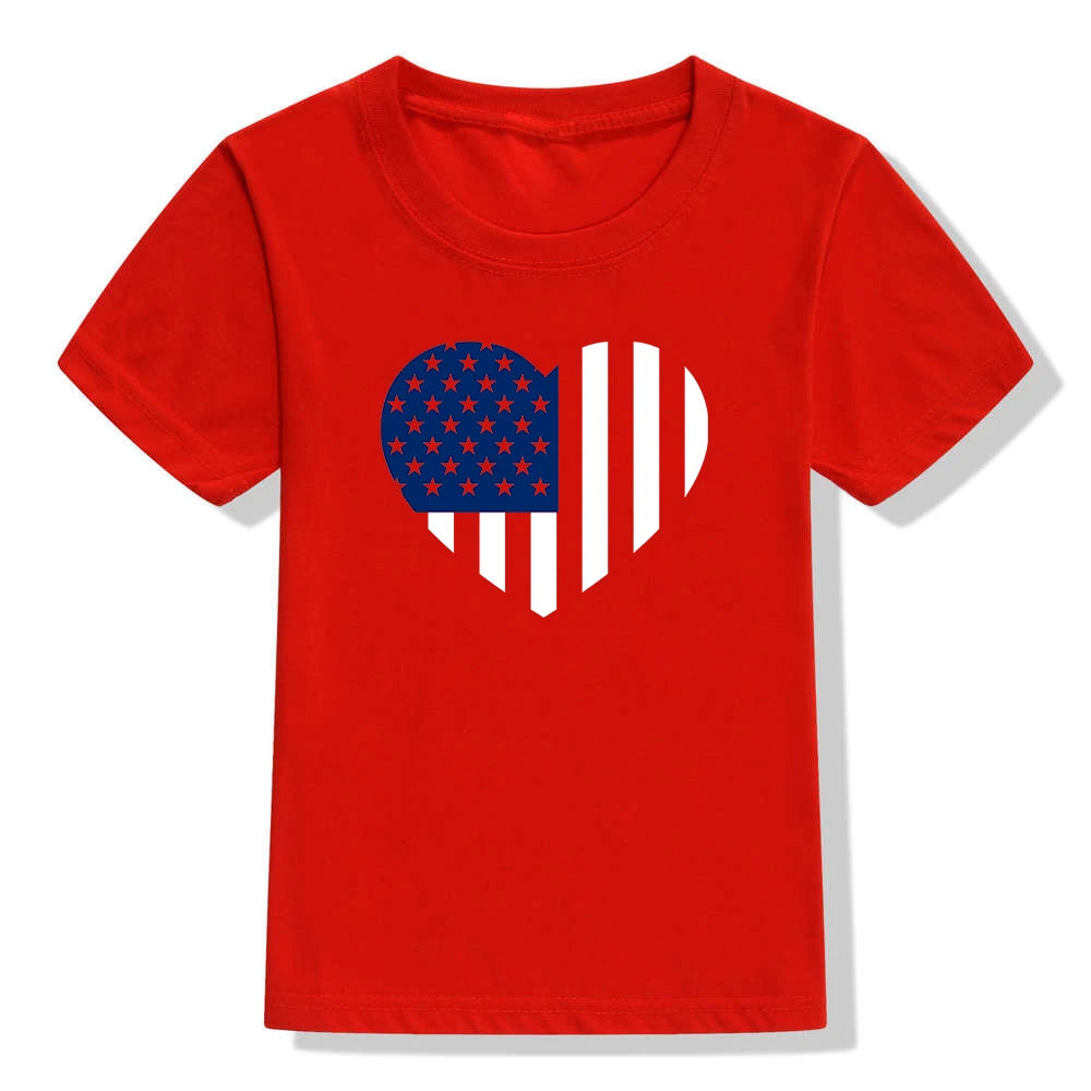 American 4th Independence Day Shirt Fourth of July Kids Shirts LOVE Flag Shirt Girls Boys Patriotic tops for gift