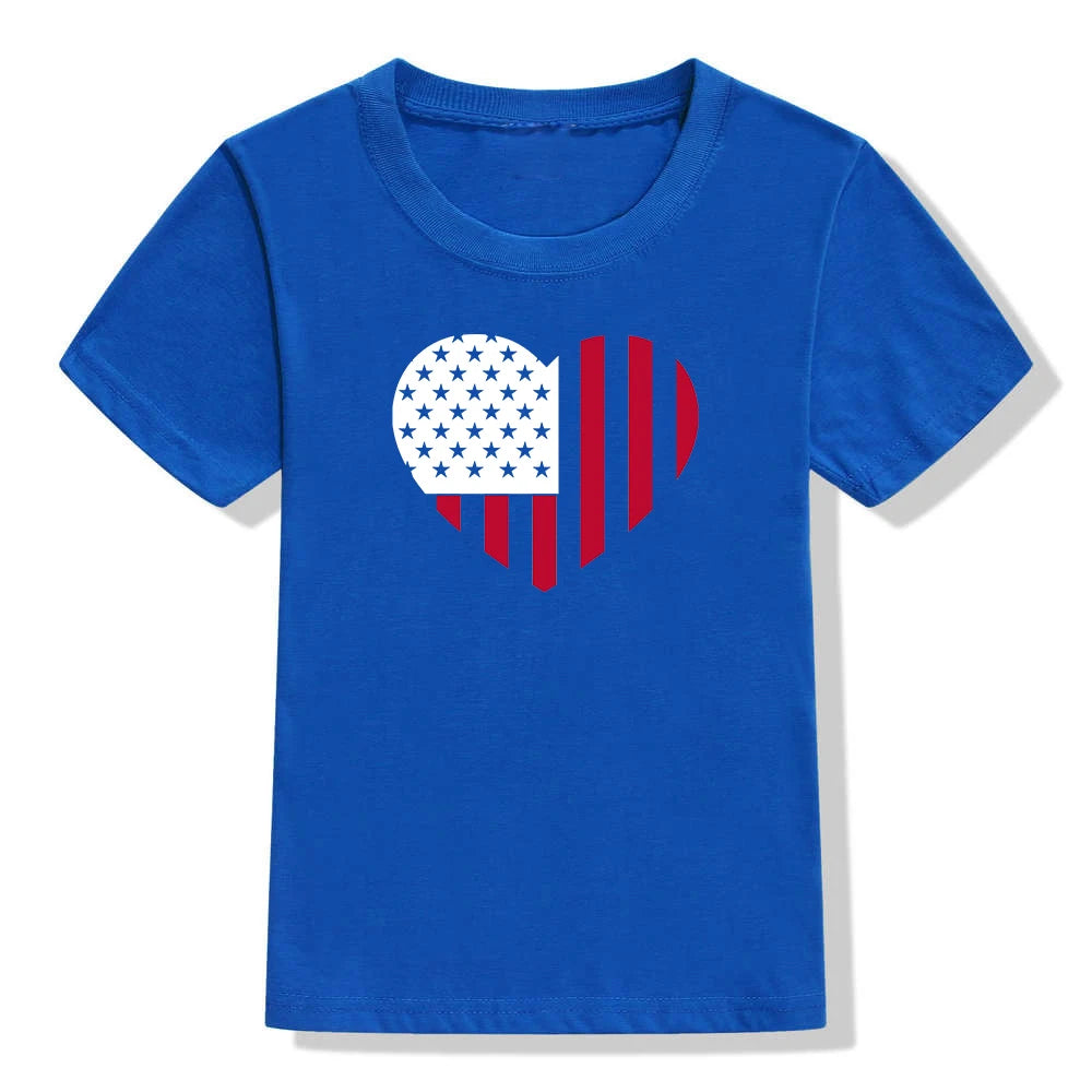 American 4th Independence Day Shirt Fourth of July Kids Shirts LOVE Flag Shirt Girls Boys Patriotic tops for gift