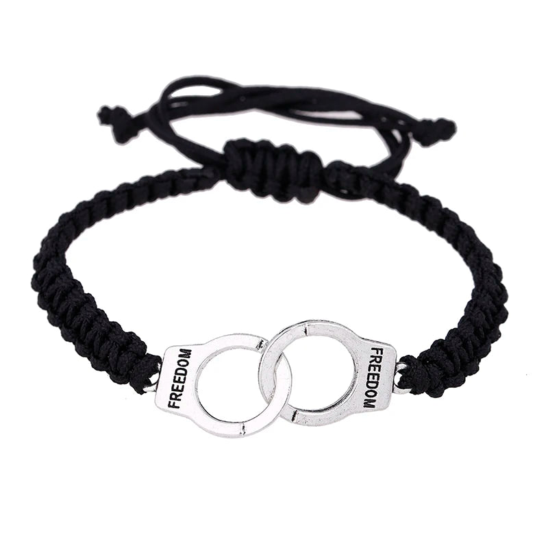 Special Lettering FREEDOM Woman Handcuffs Bracelet Handmade Black Braided Bracelet Couple Lover Valentine's Day Gift Jewelry