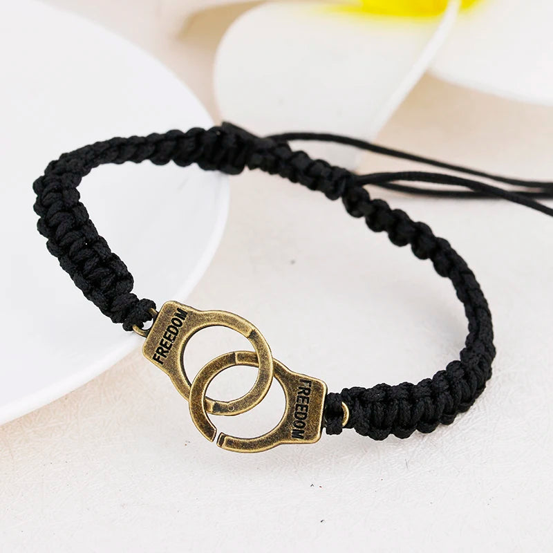 Special Lettering FREEDOM Woman Handcuffs Bracelet Handmade Black Braided Bracelet Couple Lover Valentine's Day Gift Jewelry