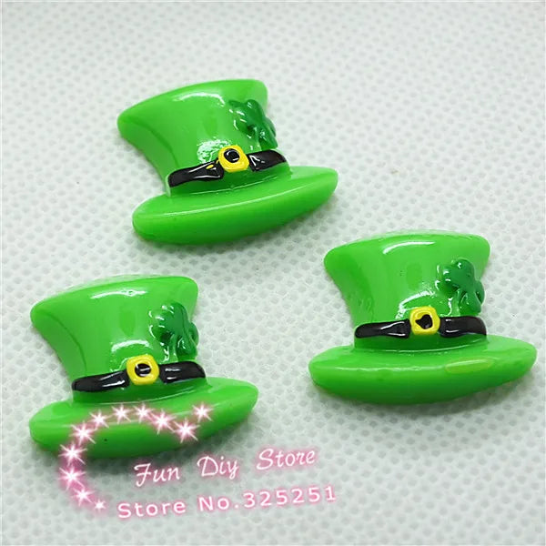 10PCS St. Patrick's Day Flat Back Green Shamrock Hat Miniatures St. Patrick's Four-Leaf Clover Scrapbooking Crafts