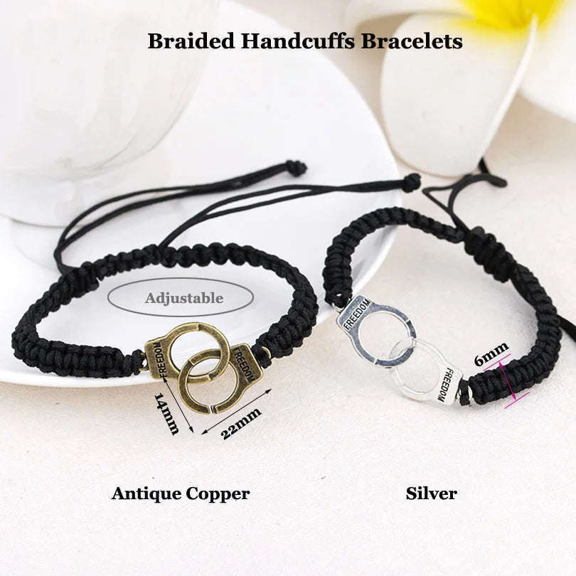 Special Lettering FREEDOM Woman Handcuffs Bracelet Handmade Black Braided Bracelet Couple Lover Valentine's Day Gift Jewelry