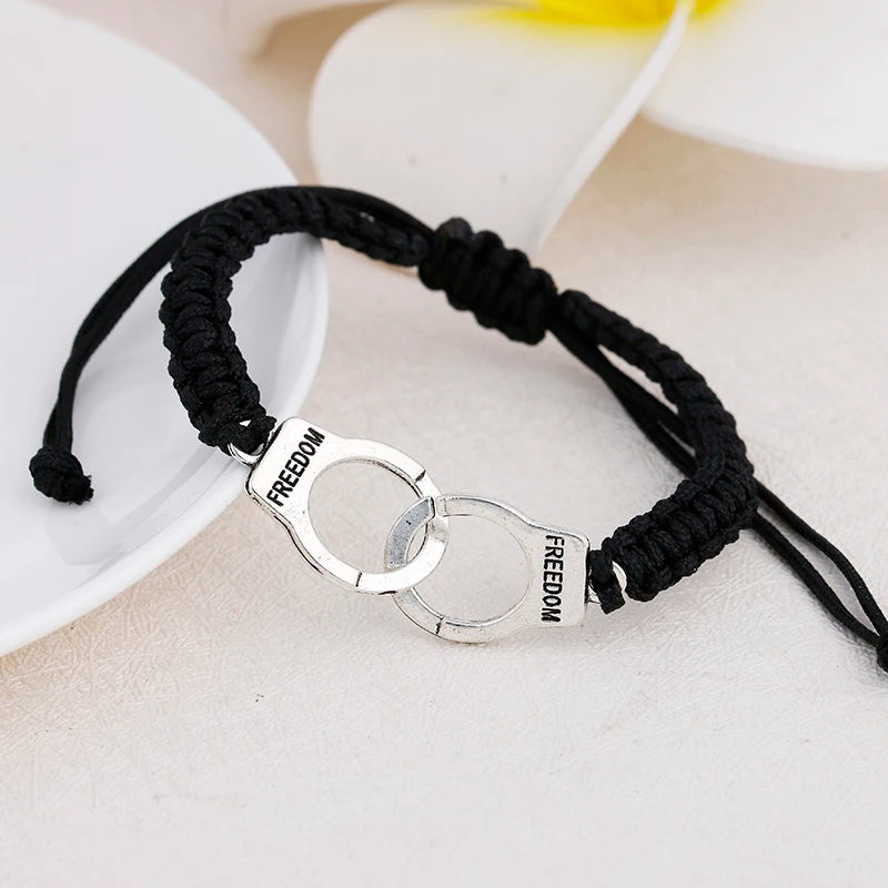 Special Lettering FREEDOM Woman Handcuffs Bracelet Handmade Black Braided Bracelet Couple Lover Valentine's Day Gift Jewelry