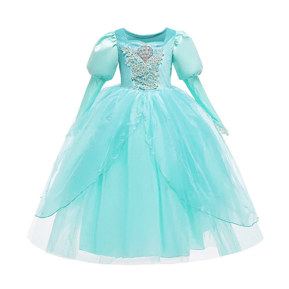 2024 Halloween Mermaid Costume for Girls Disney Princess Ariel Ball Gown Kids Christmas Party Frocks Embroidery Dress Velvet