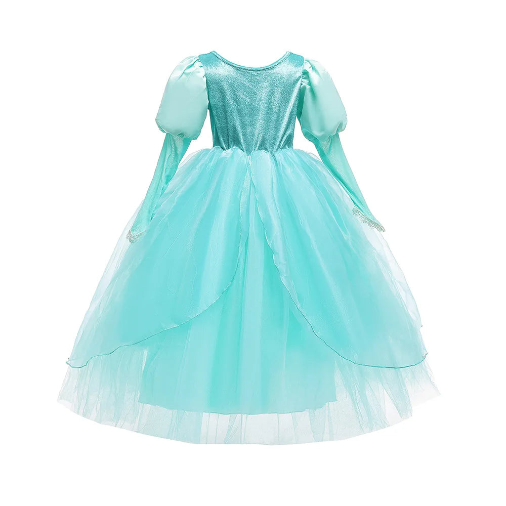 2024 Halloween Mermaid Costume for Girls Disney Princess Ariel Ball Gown Kids Christmas Party Frocks Embroidery Dress Velvet