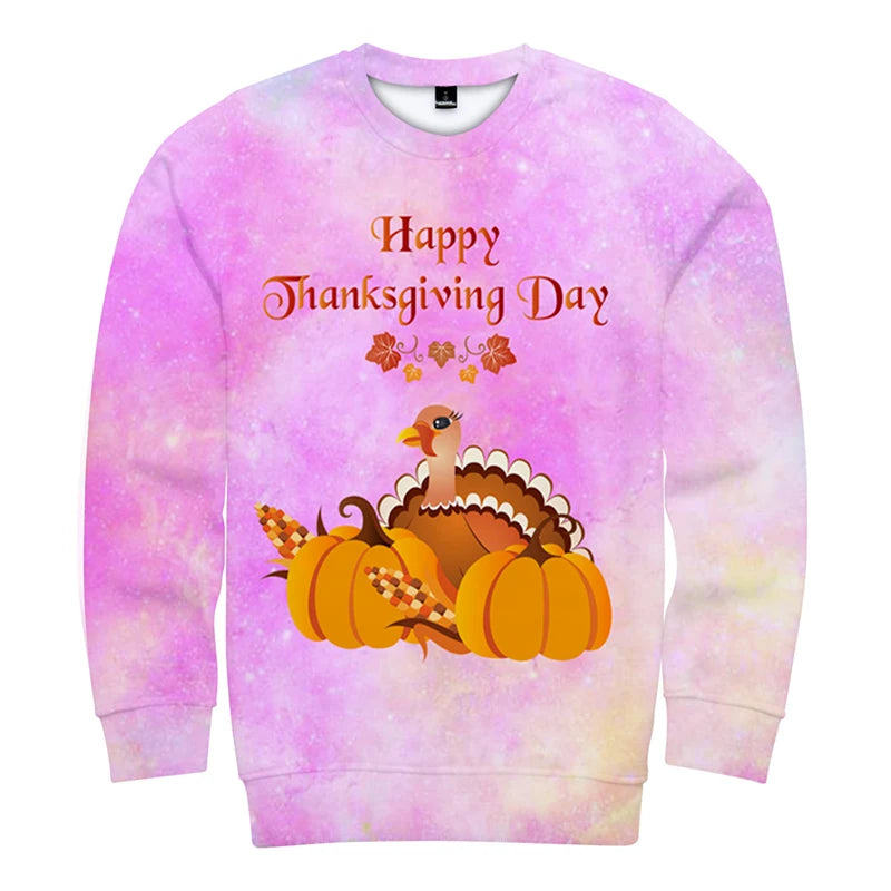 Funny Print Thanksgiving Day 3d Hoodies Pullover Costume Fashion Men Women Capless Sweatshirts Long Sleeve Sports 3D Hoodie Tops