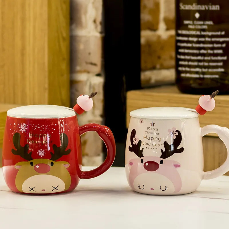 2023 New Christmas Elk Mug Drinking Cup Breakfast Milk Cup Coffee Cup Home Kitchen Drinkware Christmas Decorations Gift