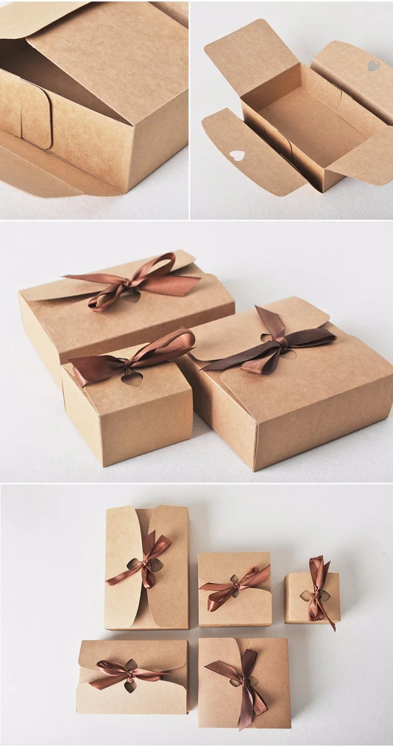 Square Kraft Paper Box Cardboard Packaging Valentine's Day Wedding Birthday Party Gift Box With Ribbons Candy Storage 30Pcs