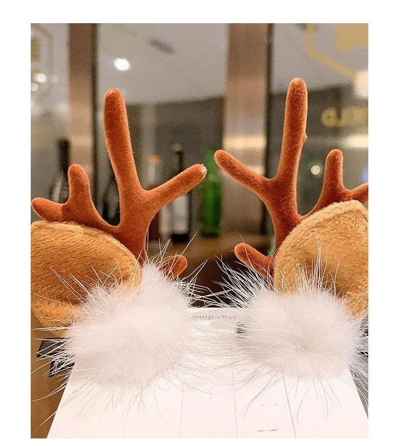 New Christmas Antler Hair Clips Deer Ear Hairpins Christmas Party Headbands Festival Pine Cones Hair Ball Hair Accessories