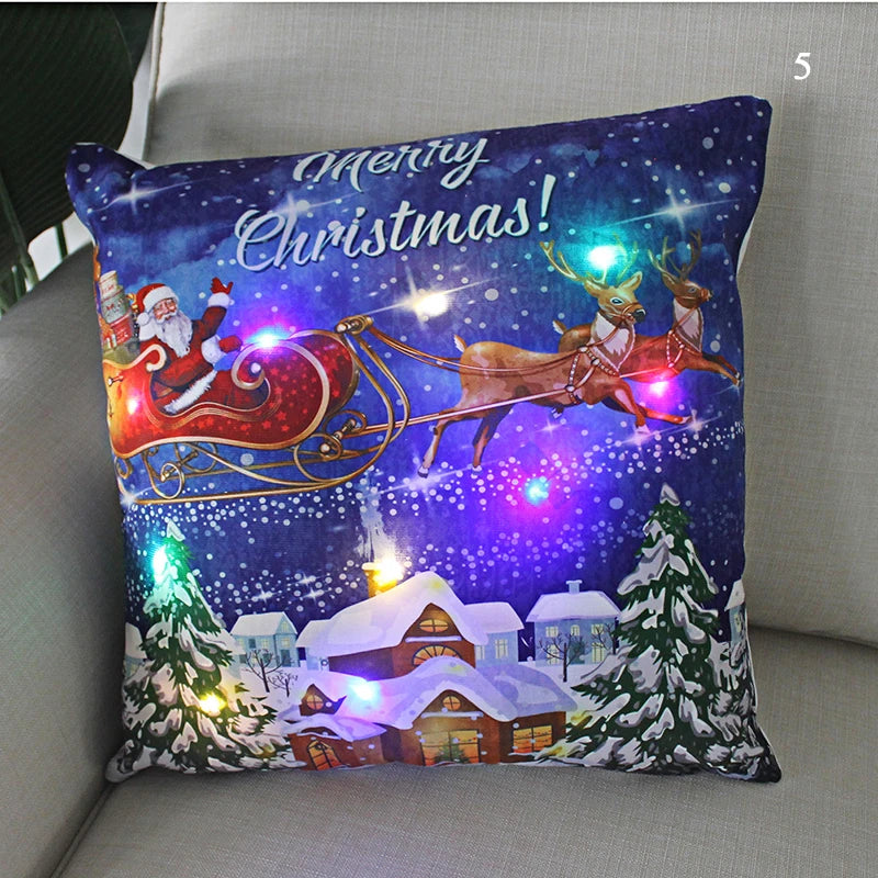 led christmas cushion cover merry santa claus light pillow lighting