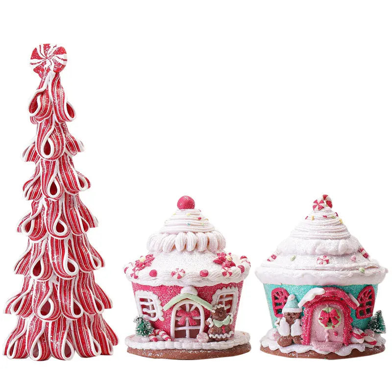 2023 Christmas Luminous Castle Christmas Tree Decoration Ornaments Soft Clay Cute Macaron Accessories Xmas Holiday Supplies