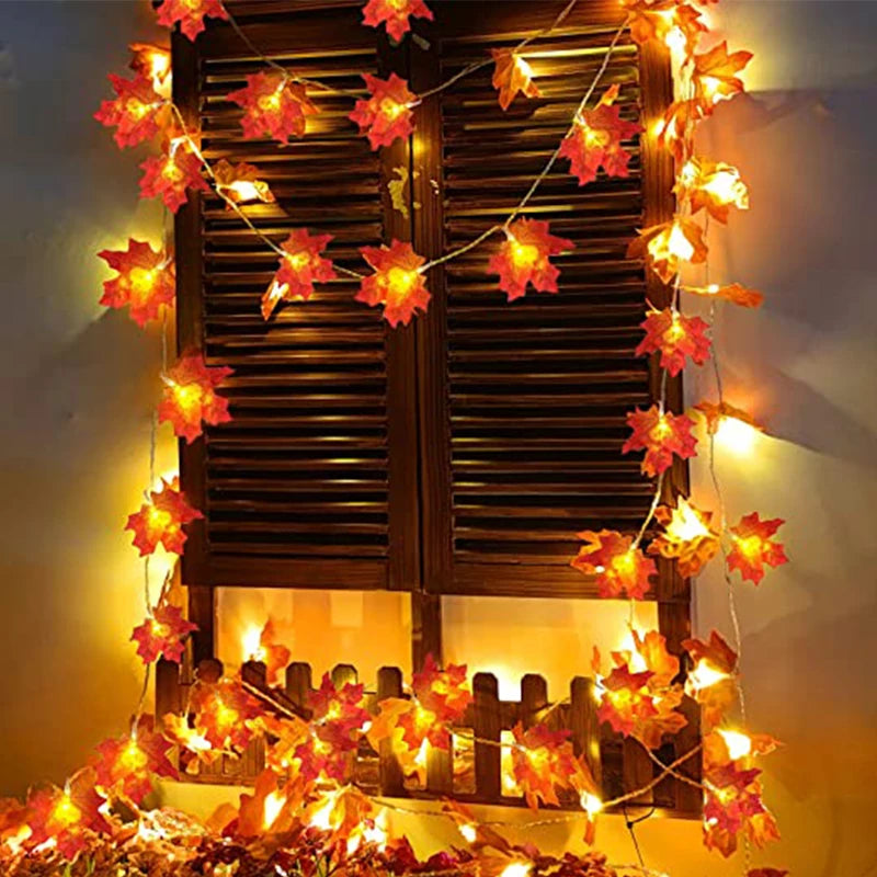 Maple Leaves String Lights Leaf Garlands String Lights Battery Operated Autumn Thanksgiving Halloween Home Fireplace Door Decora