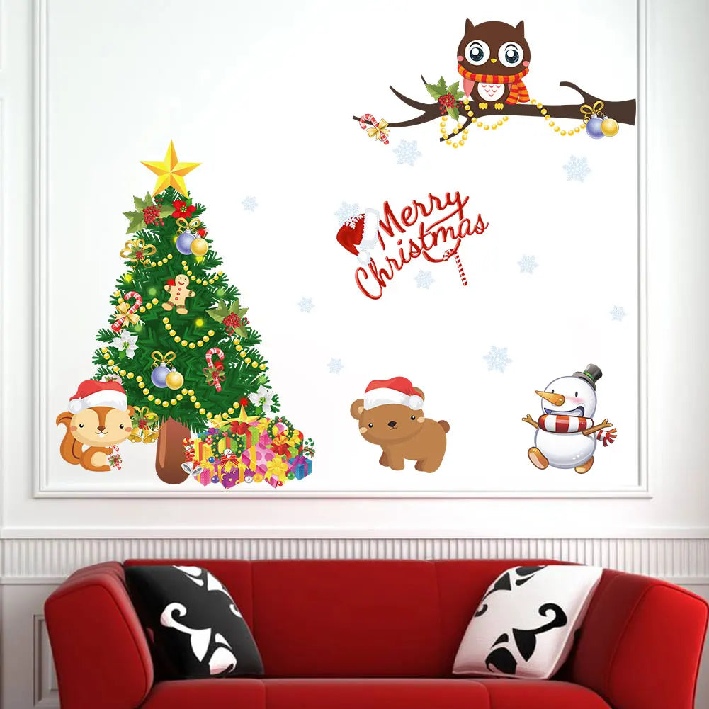 Cartoon Christmas Snowman Elk Window Wall Sticker Merry Christmas Decorative Gifts Happy New Year Decorative Home Stickers