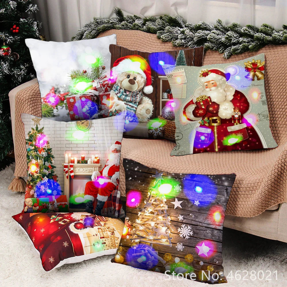 1pc Christmas Cushion Cover 40x40cm Led Light Christmas Decorations