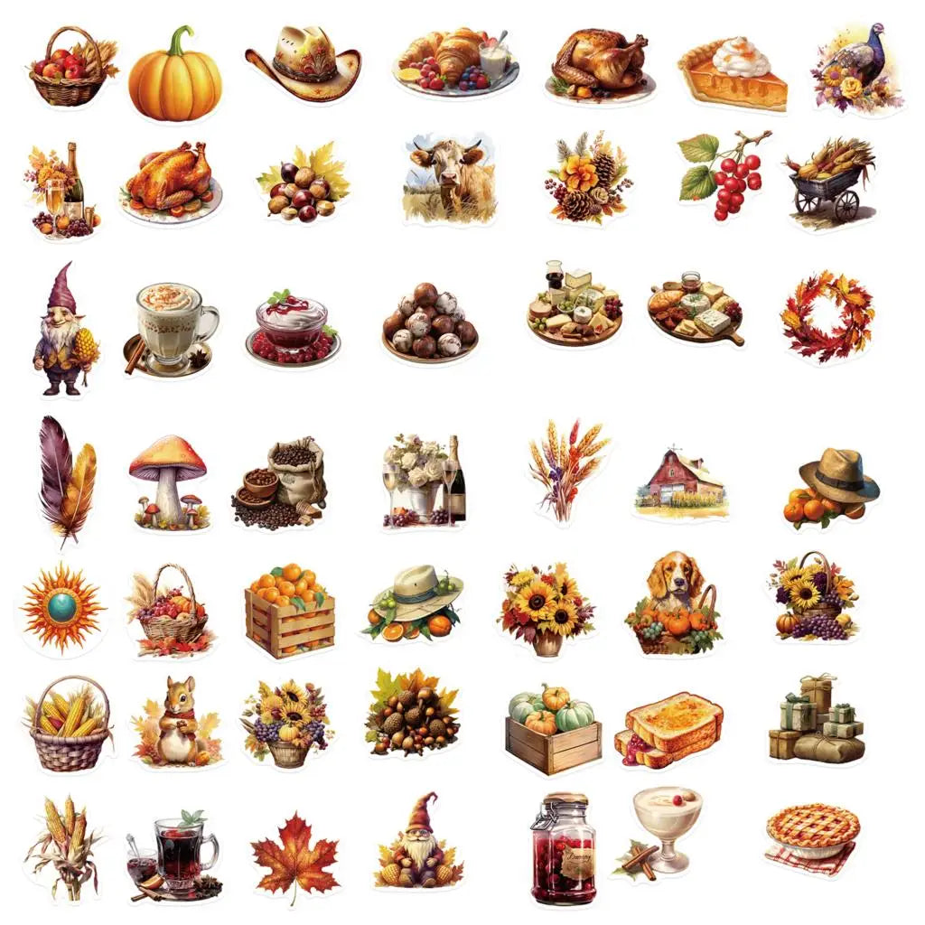 10/50pcs Thanksgiving Sticker Crafts and Clipping Stickers Children's Toy Book Decorative Stickers  Stationery Cartoon Stickers