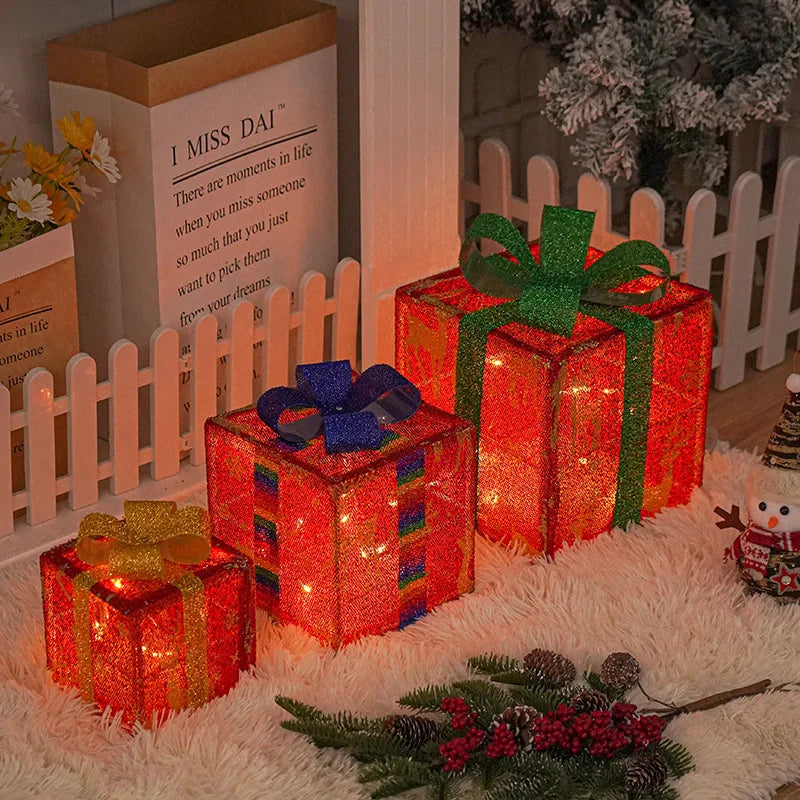 3pcs Christmas Glowing Gifts Box LED Light