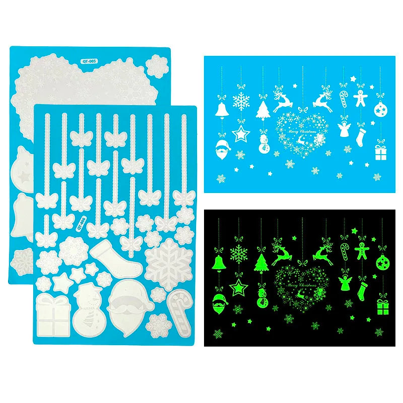 Christmas Santa Window Glass Stickers Luminous Snowflake Wall Sticker