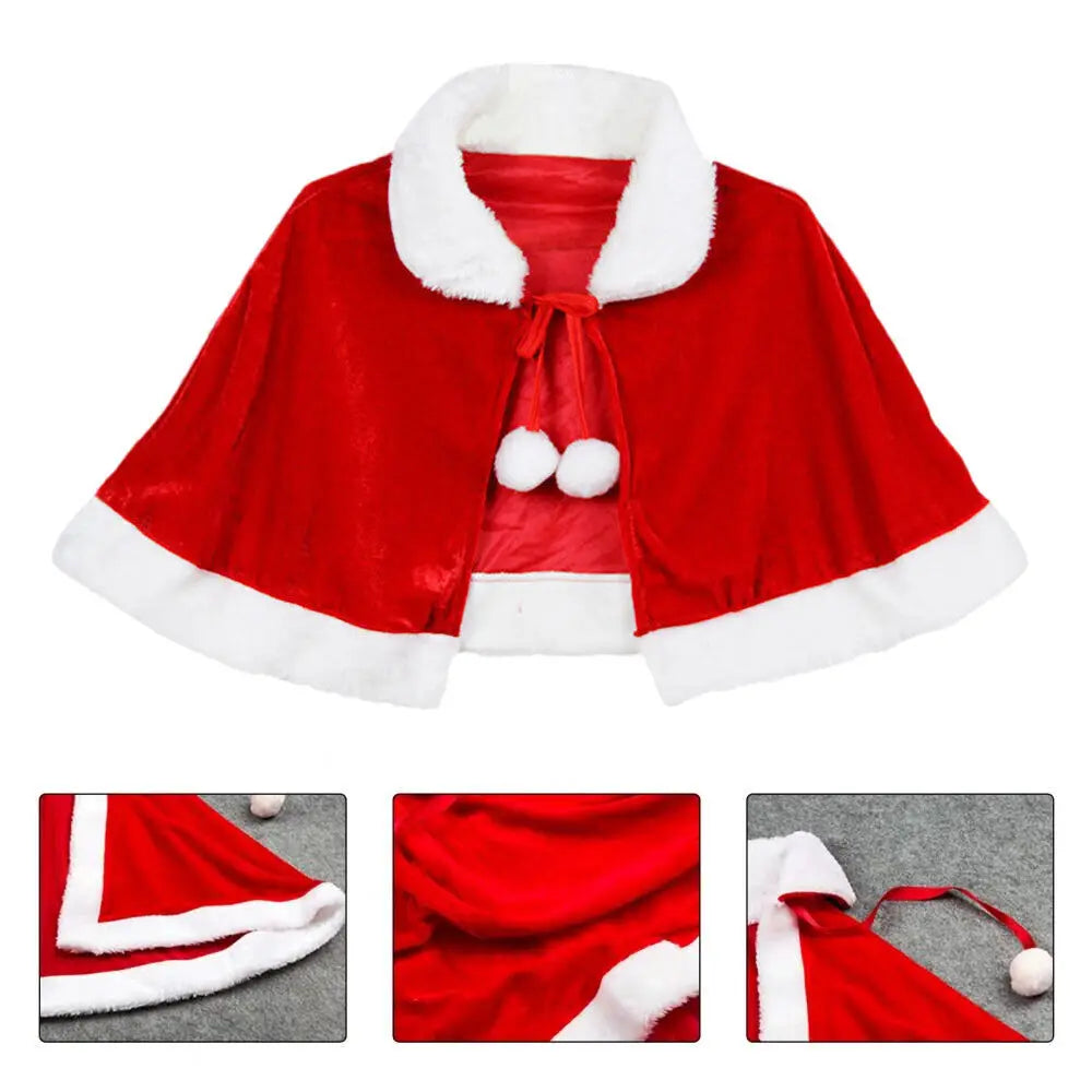 Christmas Red Shawl Winter Red Velvet Cape Cloak Christmas Women Kids Shawl Cosplay Party Costumes Dress Decoration Xmas Gift