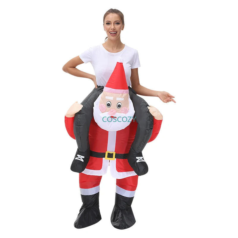 New Christmas Adult Riding-Santa Claus Inflatable Costumes Halloween Party Mascot Fancy Role Play Xmas Disfraz for Man Woman