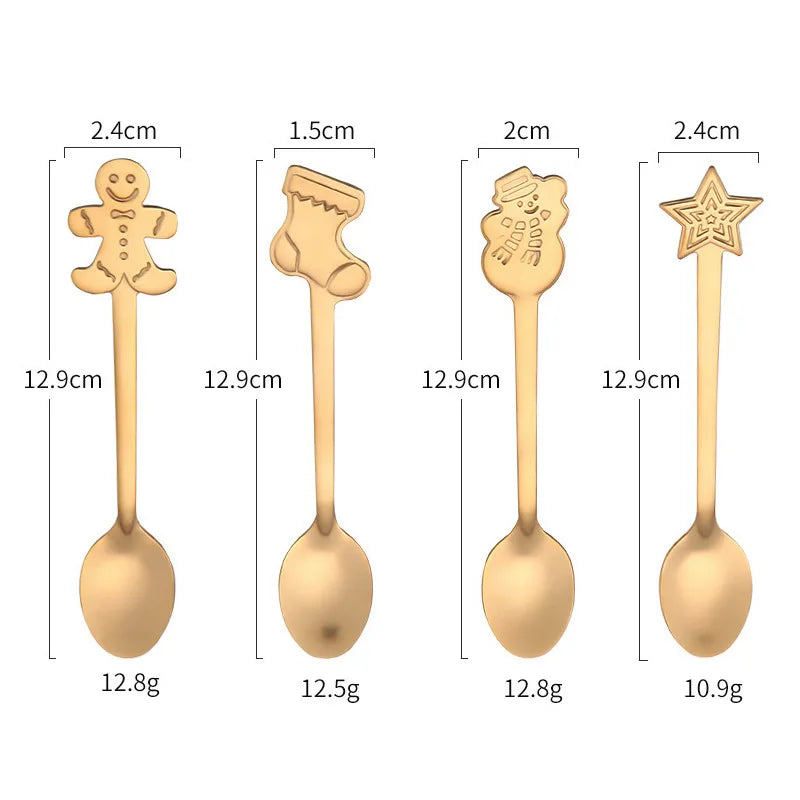 4pcs/set Christmas Decorations For Home Stainless Xmas Coffee Spoons Dessert Spoon Tableware Kitchen Accessories New Year Gifts#