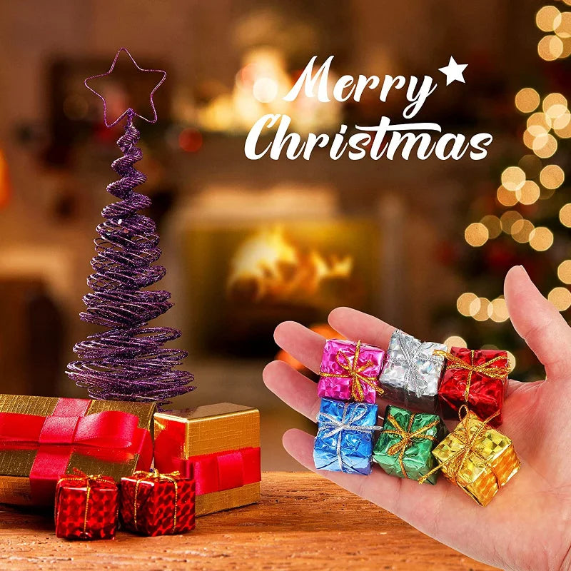 36/12pcs Mini Christmas Ornaments Handwork Gift Box Xmas Tree Accessories New Year Party Decor Candy Gift Boxes Pendant Navidad