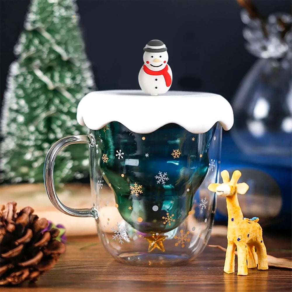 300ML Christmas Glass Cup Anti-Scalding Double Wall Glass Cups With Lid Milk Mocha Coffee Mug New Year 2023 Christmas Gifts