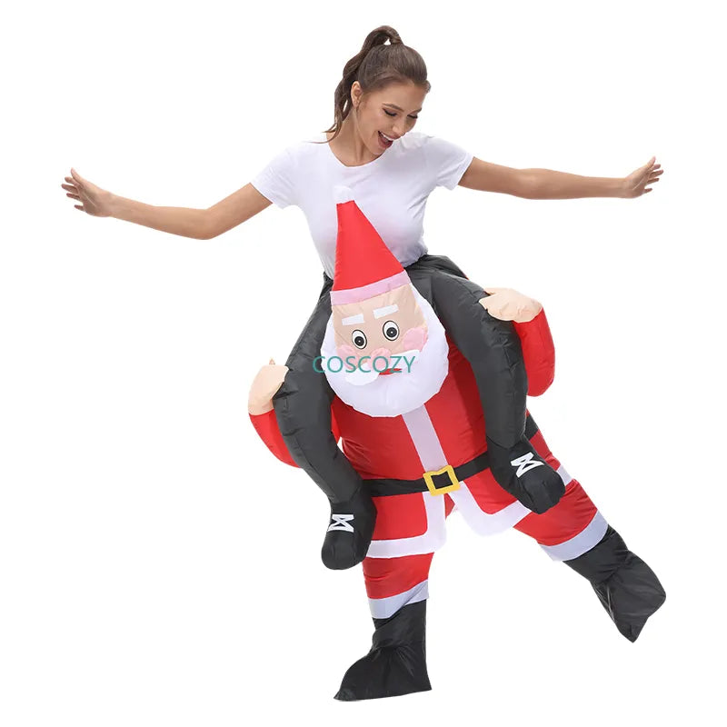 New Christmas Adult Riding-Santa Claus Inflatable Costumes Halloween Party Mascot Fancy Role Play Xmas Disfraz for Man Woman