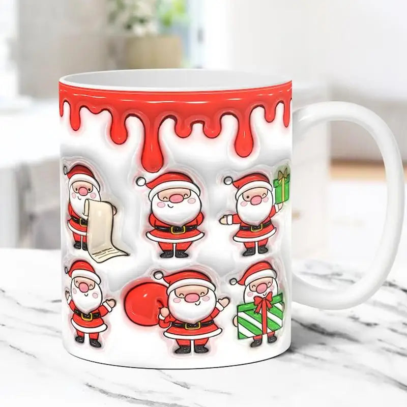 3D Christmas Mugs 2023 Cute CartoonPattern Mug With Flat Painted Santa Claus Novelty Coffee Mug Ceramic 350ml For Christmas Gift