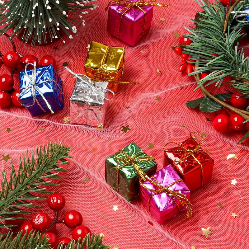 36/12pcs Mini Christmas Ornaments Handwork Gift Box Xmas Tree Accessories New Year Party Decor Candy Gift Boxes Pendant Navidad