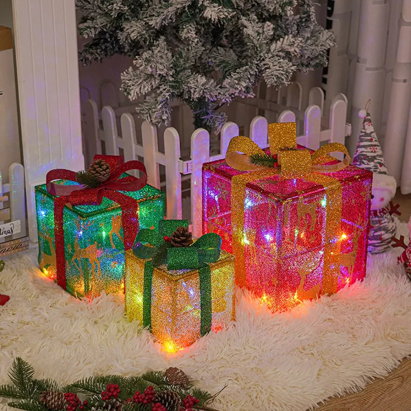 3pcs Christmas Glowing Gifts Box LED Light