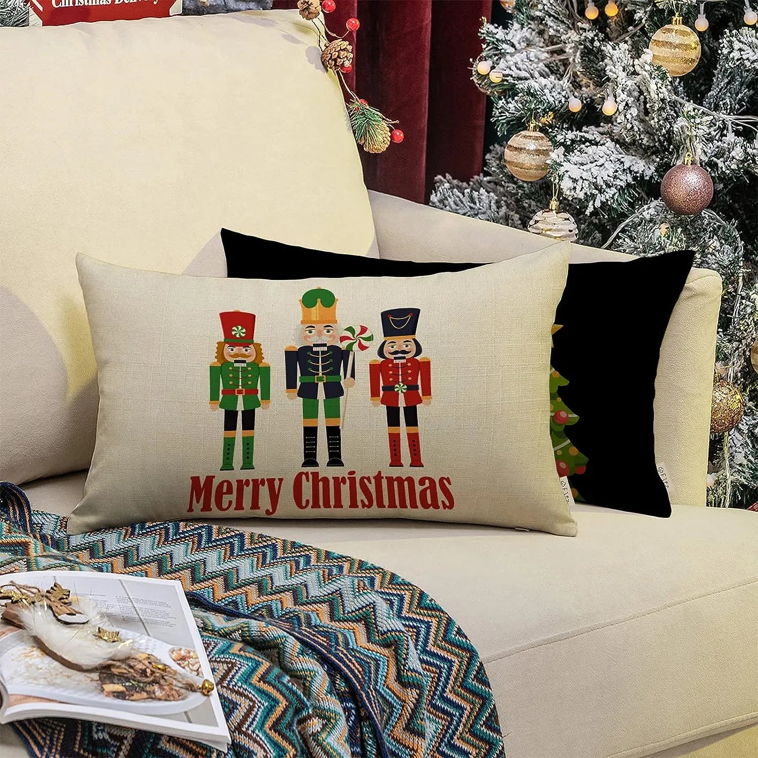 merry christmas nutcracker lumbar decoration pillow cover cartoon home