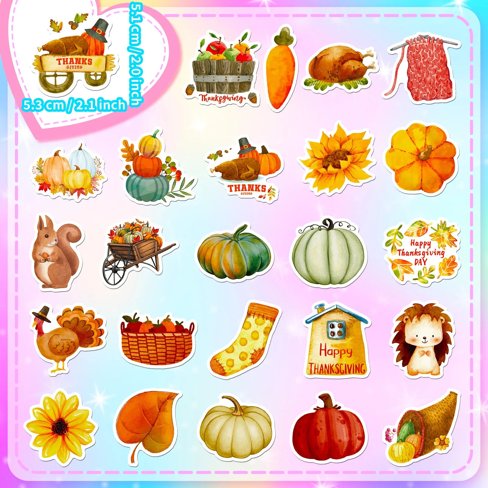 10/30/50PCS Thanksgiving Pumpkin Maple Leaf Cartoon Stickers DIY Laptop Luggage Skateboard Graffiti Decals Fun for Kid Gift