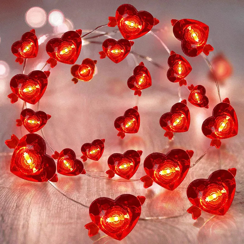 20 Led Acrylic Love Heart Wedding String Fairy Light Red Girl String Light Indoor Wedding Party Garland Valentines Day Decor