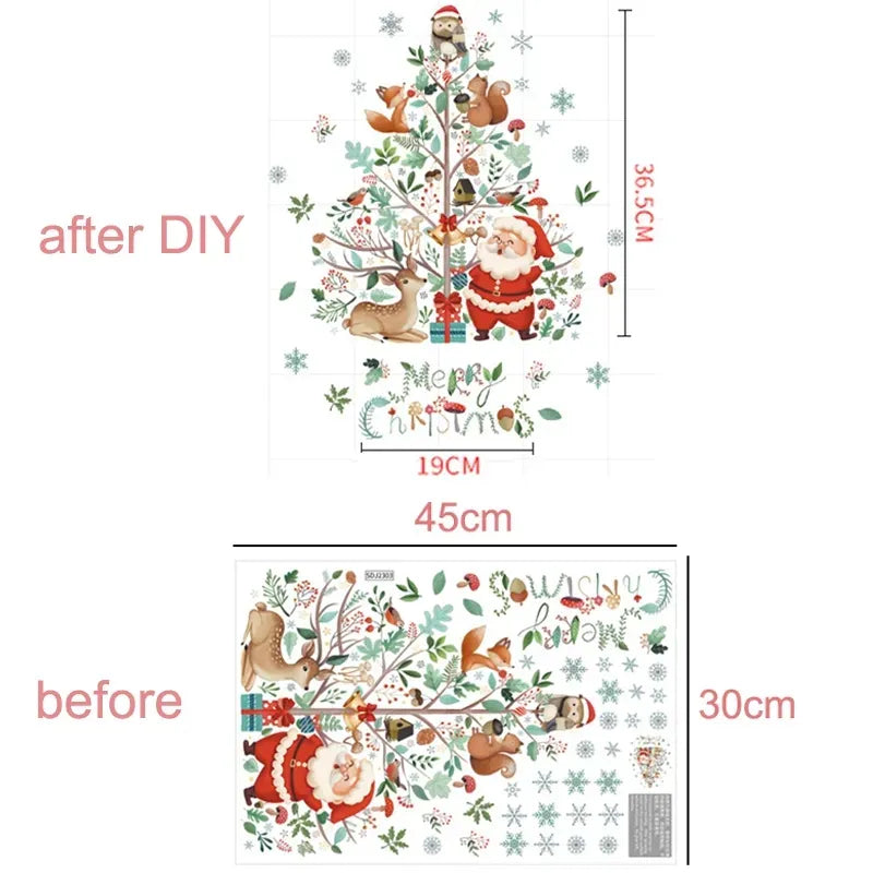 2024 christmas window stickers santa claus xmas tree cartoon glass dec