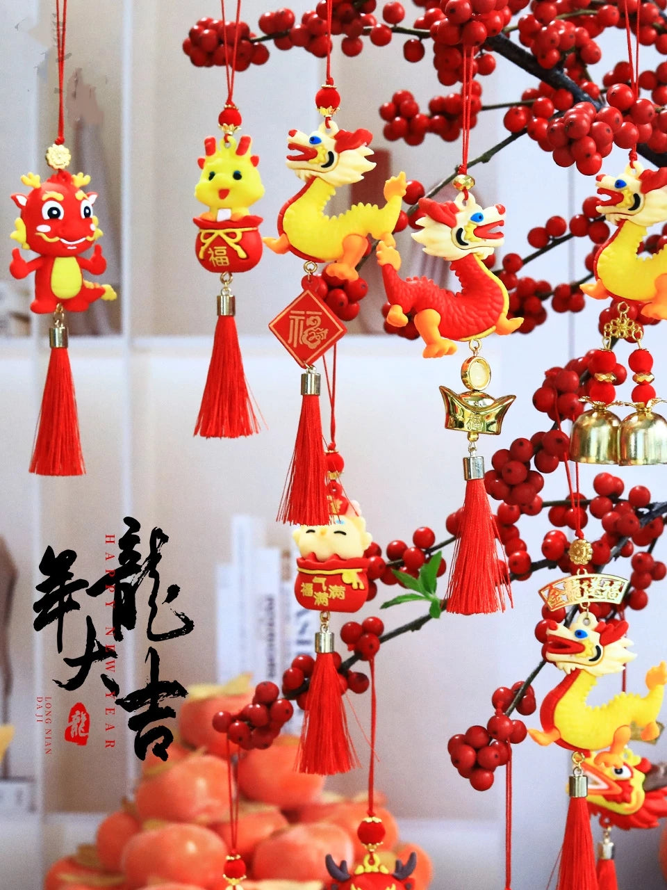 2024 Spring Festival Rubber Doll Pendant Chinese New Year Ornament  Decoration   Car Interior Pendant New Year's Day Party  Gift