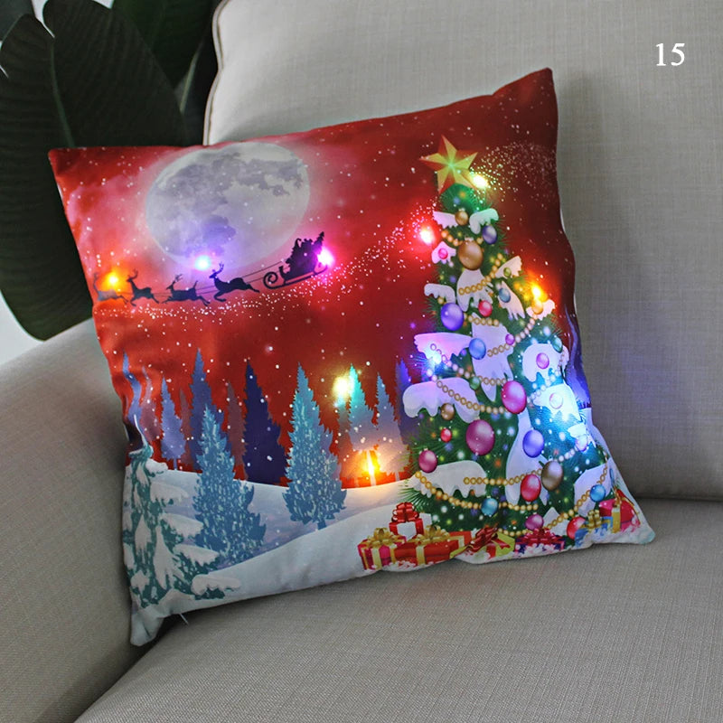 led christmas cushion cover merry santa claus light pillow lighting