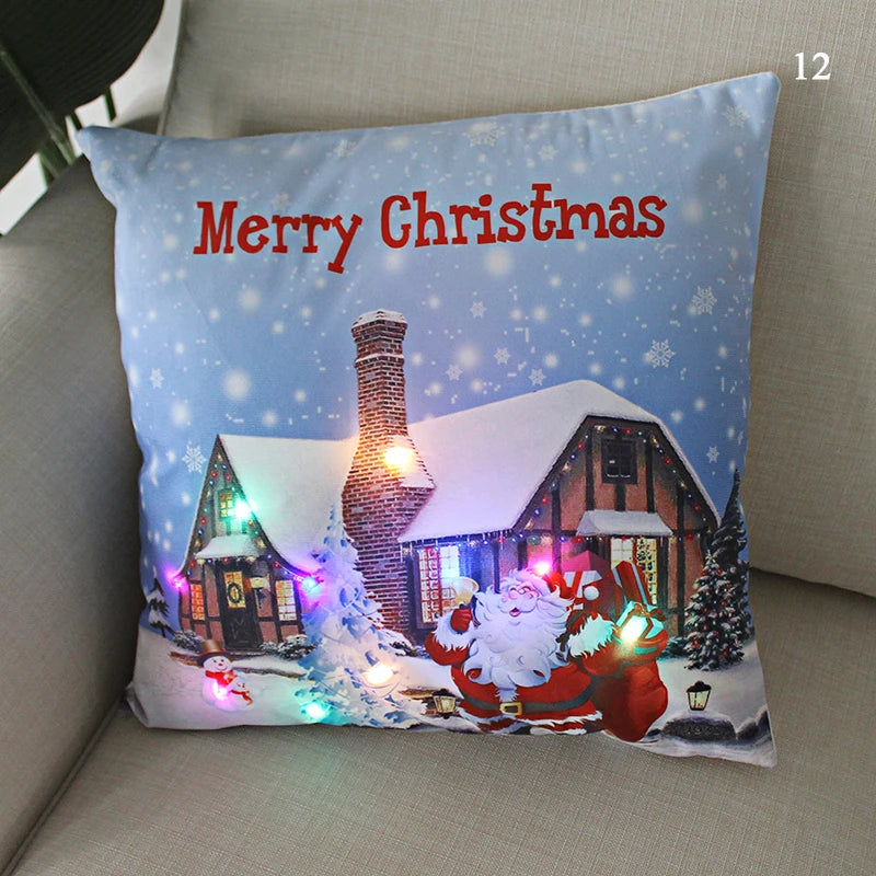 led christmas cushion cover merry santa claus light pillow lighting